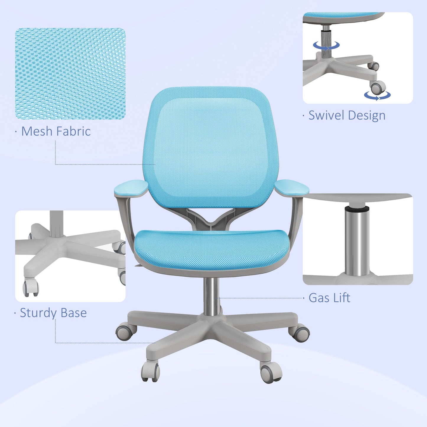 Office Chair, Small Computer Desk Chair with Mesh Back, Swivel Security Castors, Arm, Blue at Gallery Canada
