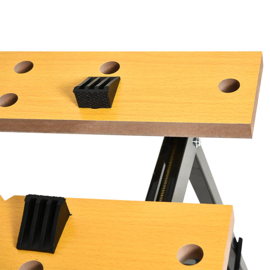 Foldable Work Bench, 4 Adjustable Clamps, MDF Surface, Steel Frame, 100kg/220lbs Capacity Tool Organizers Natural Wood Color, Black at Gallery Canada