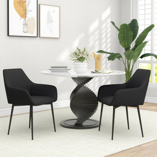 Dining Chairs Set of 2, Upholstered Linen Fabric, Metal Legs, Black Dining Chairs Black at Gallery Canada