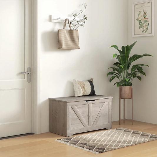31.5 Inches Storage Chest, Wooden Box, Wood Grain, Grey Storage Cabinets Grey Wood Grain at Gallery Canada