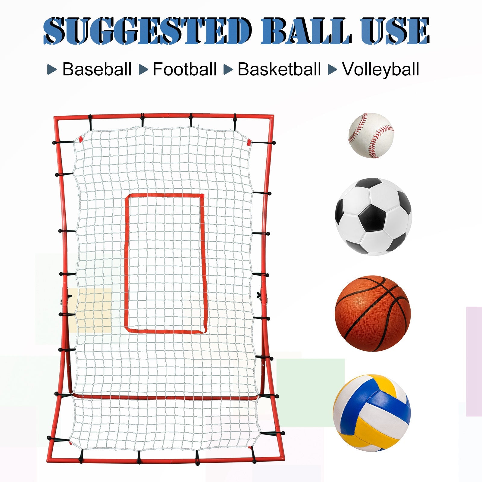 Pitch Back 5 Angles Adjustable Rebounder Net Goal Pitching and Throwing Practice Partner, Baseball/Soccer/Football/Basketball/Volleyball Daily Training (4 J-type Ground Nails included) at Gallery Canada