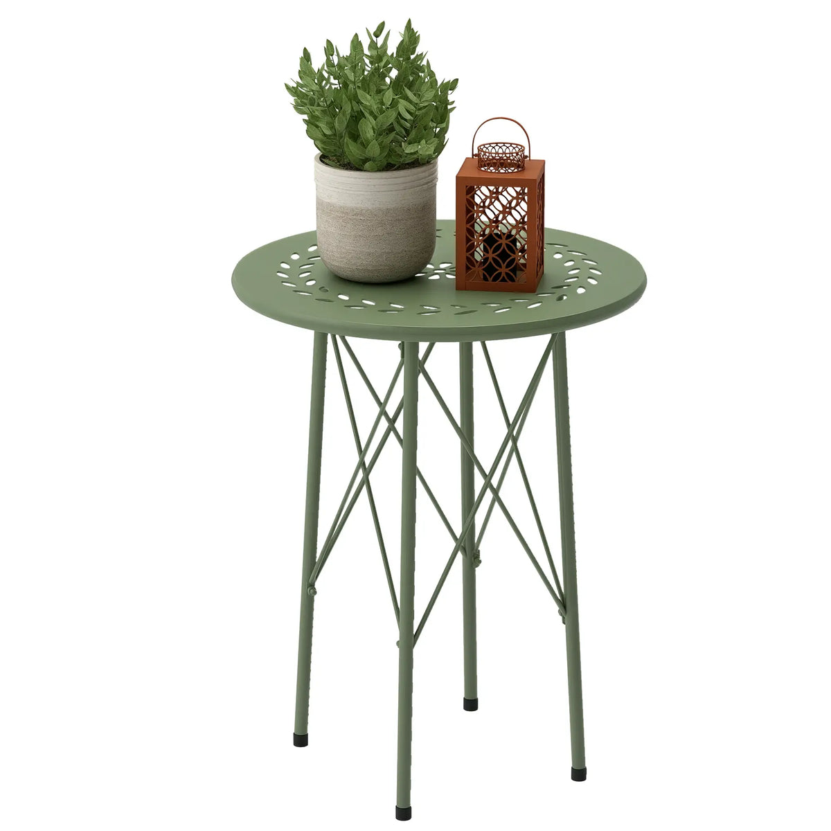 15.7" Round Garden Table, Steel Bistro Table With Adjustable Feet, Green Patio Side Tables at Gallery Canada