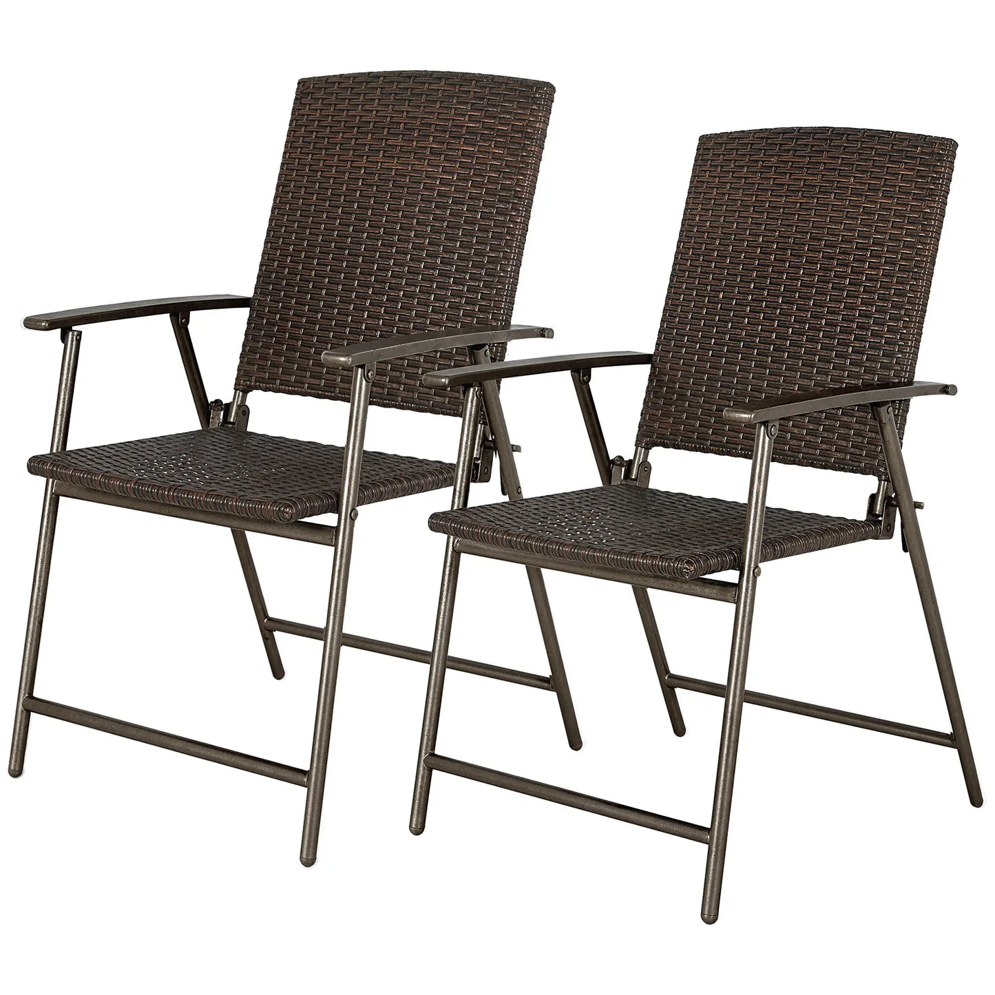 Wicker Dining Chair Set of 2, Foldable Rattan, Steel Frame, Brown Patio Chairs at Gallery Canada