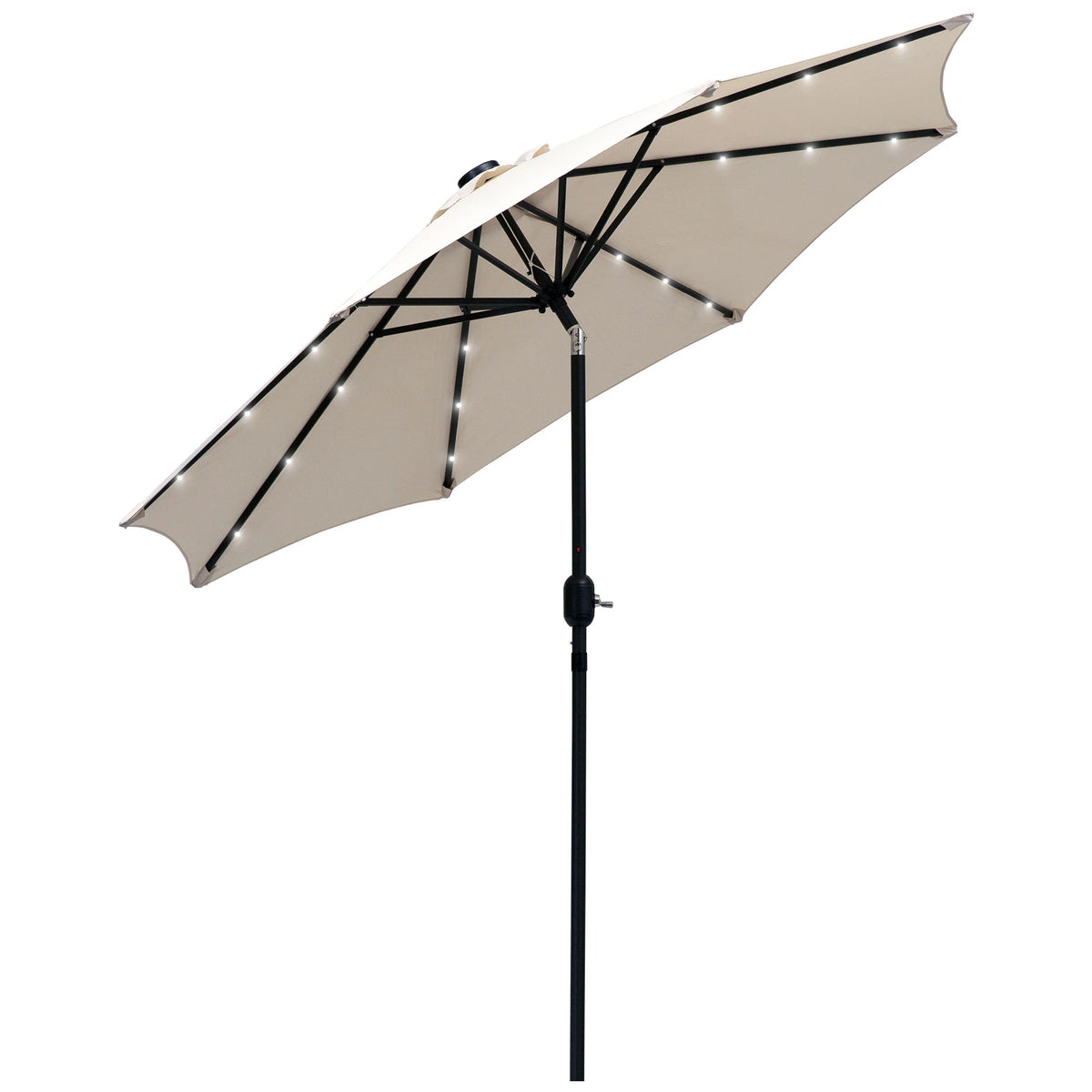 8.8ft Solar Patio Umbrella, 24 LED Lights, Tilt Canopy, Cream Sun Umbrellas at Gallery Canada
