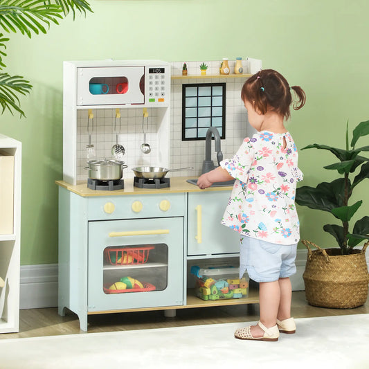 Kids Play Kitchen Set, Stove Microwave Oven, Turning Knobs, Cooking Accessories Play Kitchen Blue, White at Gallery Canada