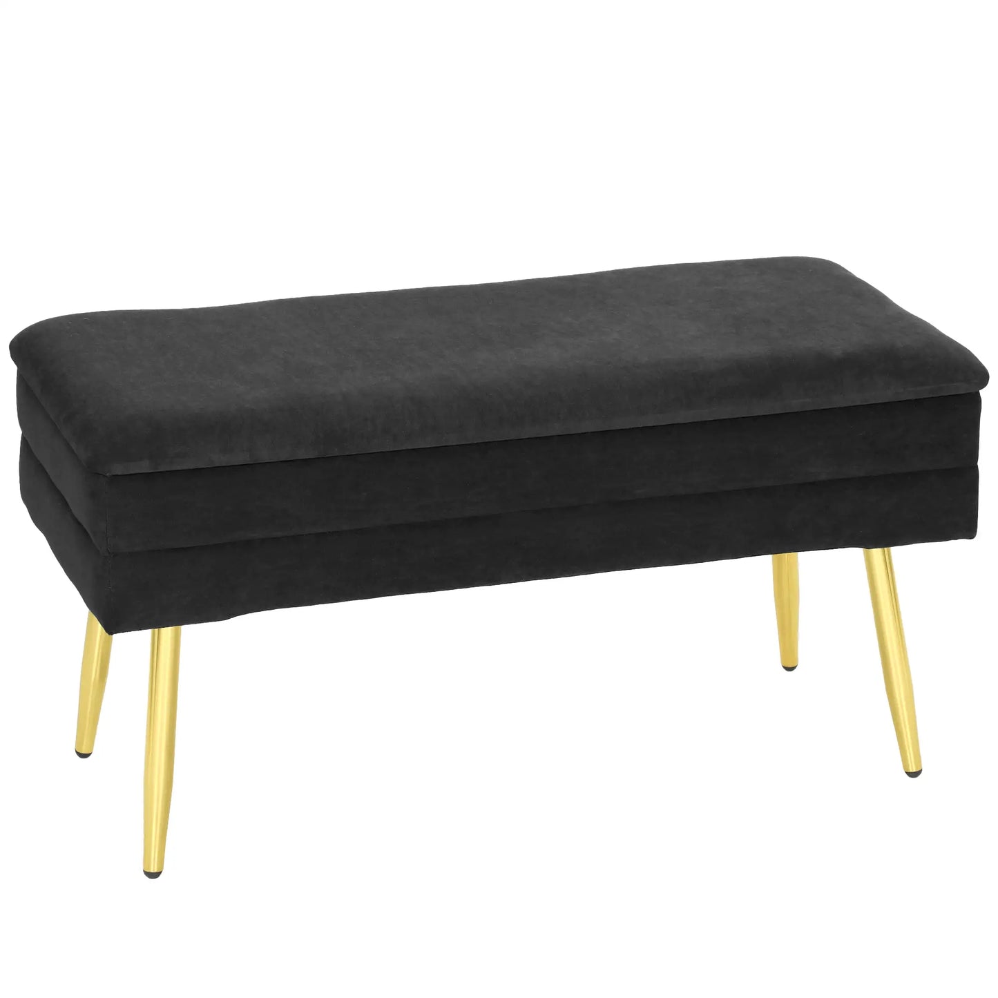 31" Storage Ottoman, Velvet Bench With Steel Legs, Black