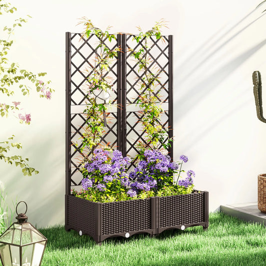 Plastic Raised Garden Bed With Trellis, Drainage Holes And Plugs Raised Garden Beds Brown at Gallery Canada
