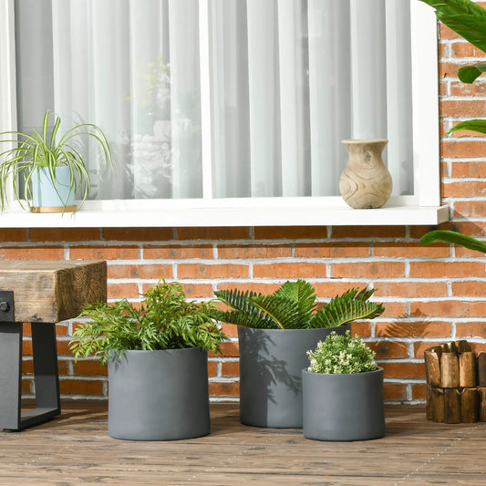 Outdoor Planter Set, 13/11.5/9 in, Flower Pots with Drainage Holes Garden Accessories Dark Grey at Gallery Canada