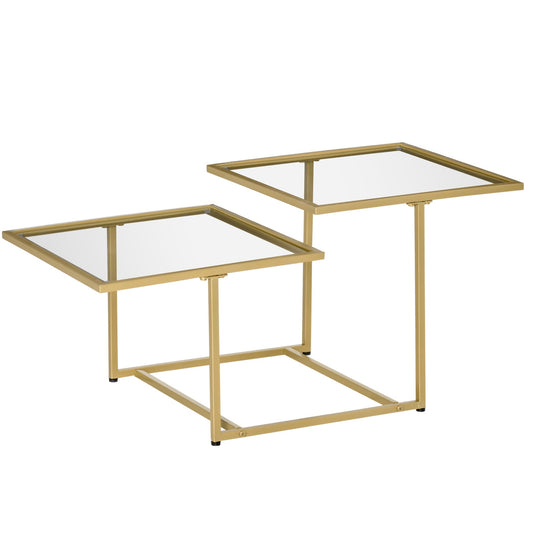 Contemporary Coffee Tables with Double Tempered Glass Tabletops, Golden Side Table with Metal Base Adjustable Foot for Living Room, Bedroom at Gallery Canada