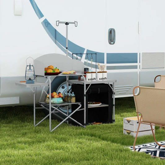 Camping Kitchen Table, Aluminum Folding with Storage, Silver Picnic Tables & Camping Chairs Silver at Gallery Canada