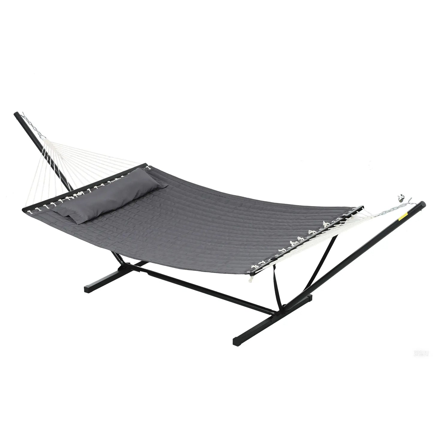 2 Person Quilted Hammock with Stand, Pillow, Spreader Bars, Dark Grey Camping Hammocks at Gallery Canada