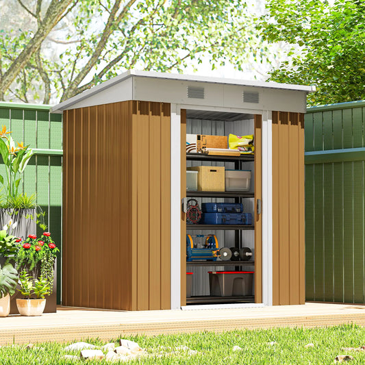 6' x 4' Yellow Metal Outdoor Storage Shed, Lockable Sliding Doors, Yellow