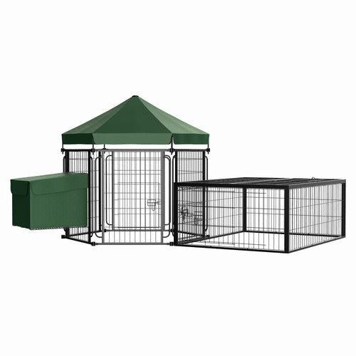 Steel Chicken Coop, Outdoor Hexagonal Hen House, Heavy Duty Detachable Poultry Crate Rabbit Hutch with Water-Resistant Canopy, Run, Nesting Box, Lockable Doors, Green