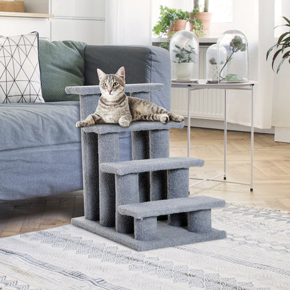 4-Step Multi-Level Carpeted Cat Scratching Post Pet Stairs, Grey at Gallery Canada
