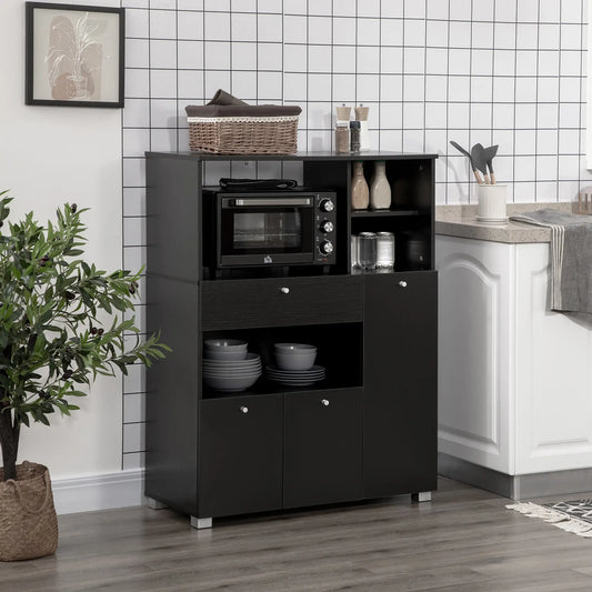 Compact Kitchen Pantry, Buffet Server Hutch, Microwave Stand, Black Kitchen Pantry Cabinets Black at Gallery Canada