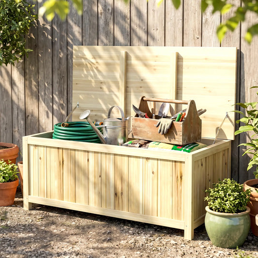 45 Gallon Wooden Storage Box, Patio Deck Box Bench, Natural Patio Storage Boxes Natural at Gallery Canada