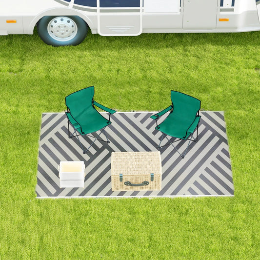 Reversible Outdoor RV Rug, Patio Floor Mat, 6' x 9', Grey and Cream