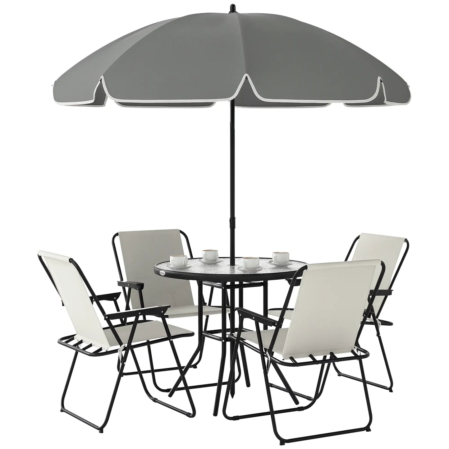 6 Piece Patio Dining Set, Glass Table, Folding Chairs, Cream White Outdoor Dining Sets at Gallery Canada