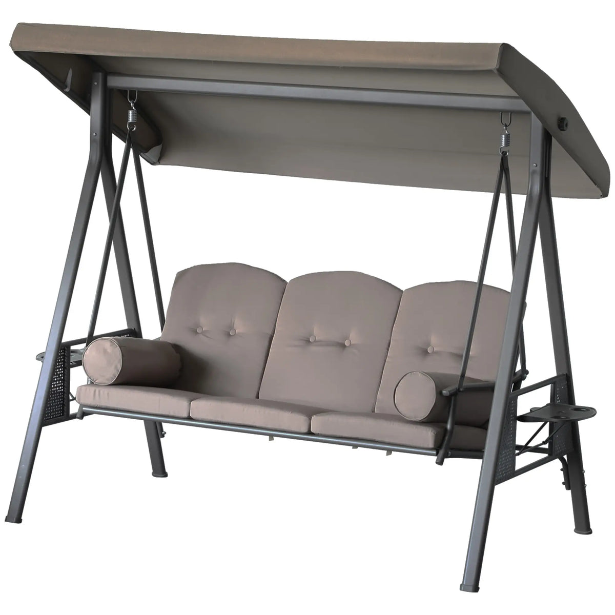 3 Seater Porch Swing, Heavy Duty Outdoor Lounge Chair with Tilt Canopy, Brown Patio Swings with Stand at Gallery Canada