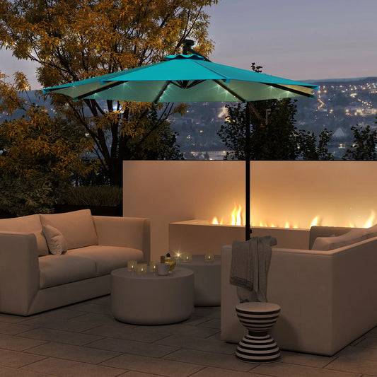 10ft Outdoor Cantilever Umbrella, Solar Lights, Adjustable Angle, Turquoise