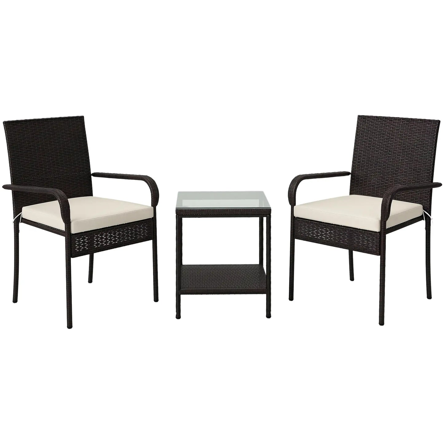 3 Piece Wicker Patio Set, Stackable Chairs, Washable Cushion, Tempered Glass Top, Brown Bistro Sets at Gallery Canada