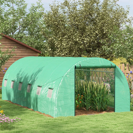 20' x 10' Walk-in Greenhouse, Sprinkler System, Roll-up Door, 12 Mesh Windows, Green Tunnel Greenhouses Green at Gallery Canada
