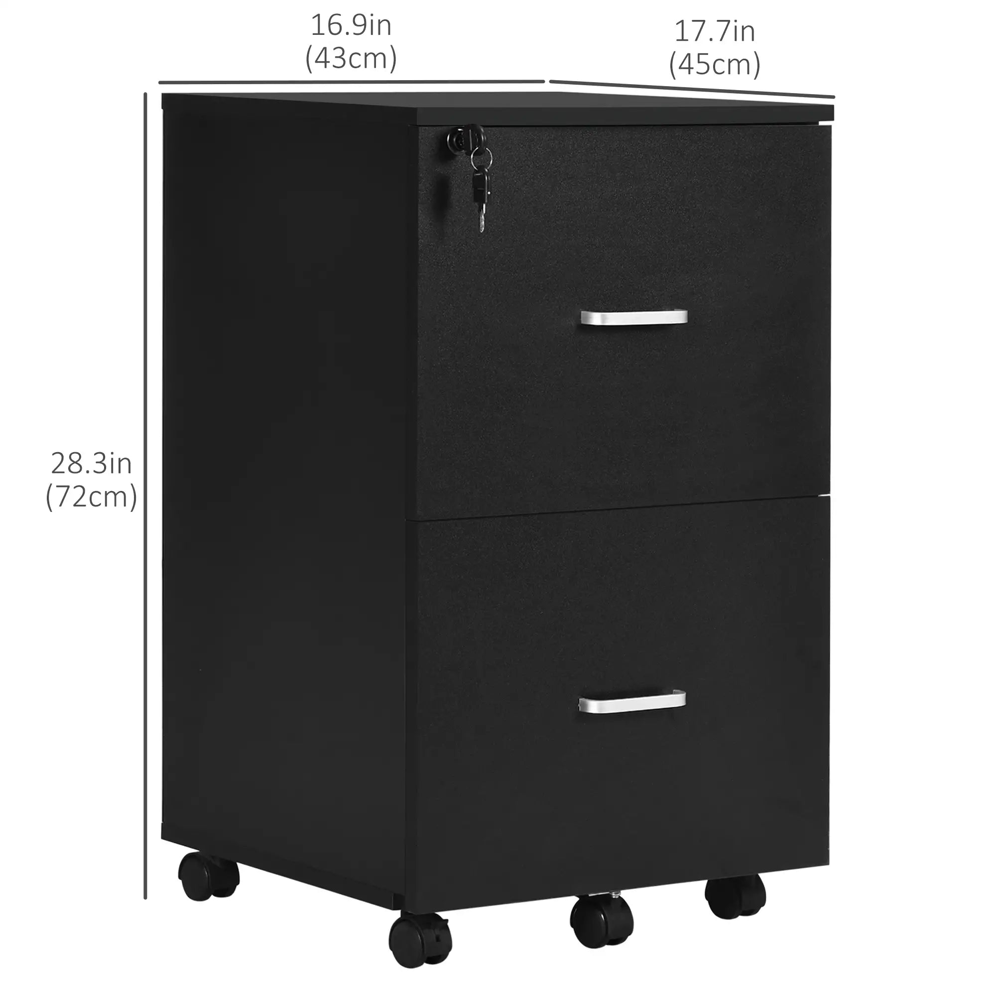 2 Drawer Mobile File Cabinet, Wood Office Filing Cabinet with Lock, Letter and A4 Size, Black Office Cabinets & Cupboards at Gallery Canada