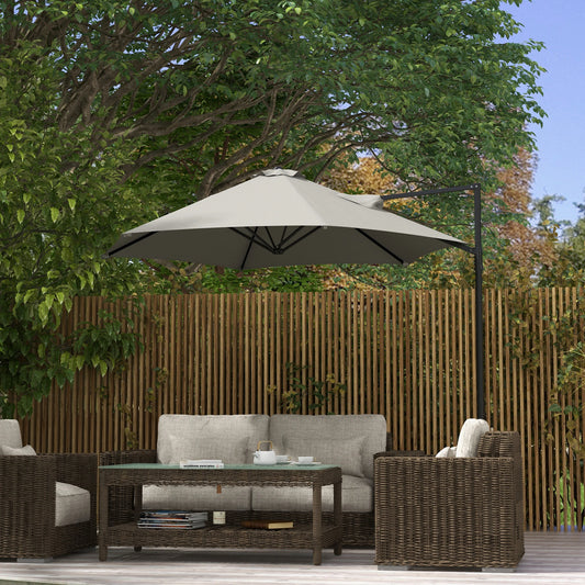 8.5FT Outdoor Cantilever Parasol, 360° Rotation, Cross Base, Light Grey Cantilever Umbrellas Light Grey at Gallery Canada