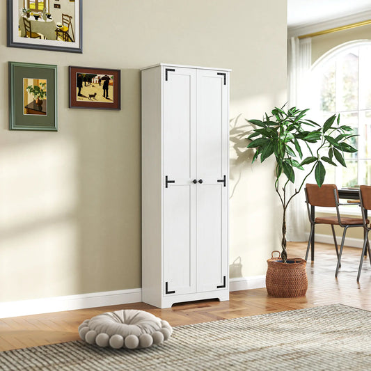67" Farmhouse Pantry Cabinet, 2 Doors, Adjustable Shelves, Distressed, White Storage Cabinets Distressed White at Gallery Canada