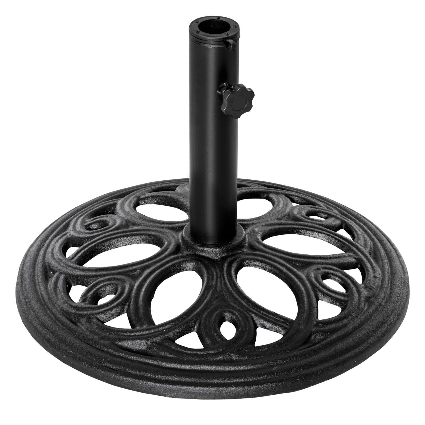 Round Cast Iron Umbrella Base Stand, Outdoor Patio Garden, Fits 1.5" Pole, Black Umbrella Bases at Gallery Canada