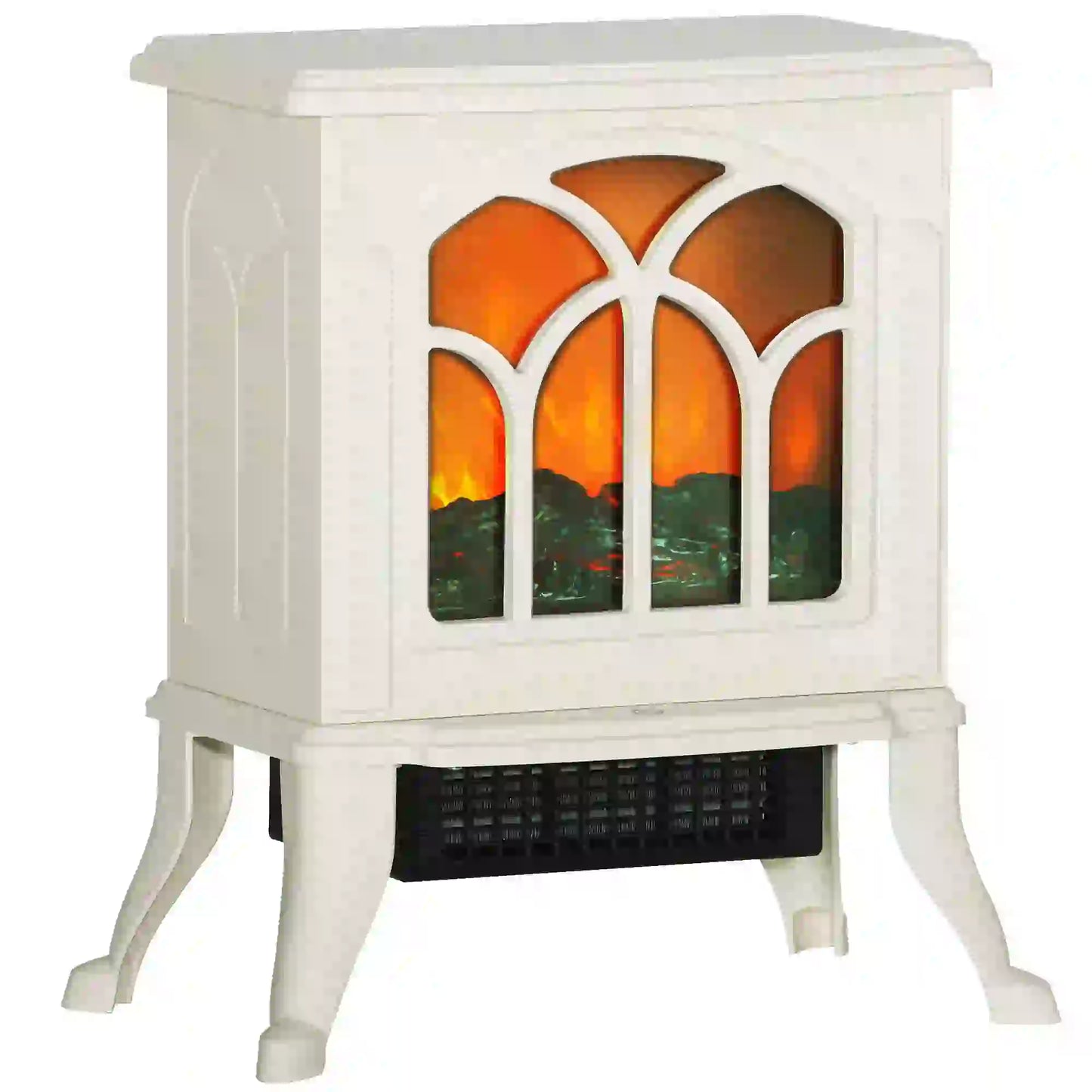 Freestanding Electric Fireplace Heater, Realistic Flame, Beige