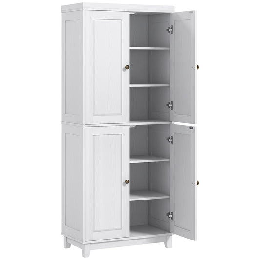 72.5" Kitchen Cabinet, Pantry Storage Cabinet with 4 Doors and 2 Adjustable Shelves for Dining Room, White at Gallery Canada