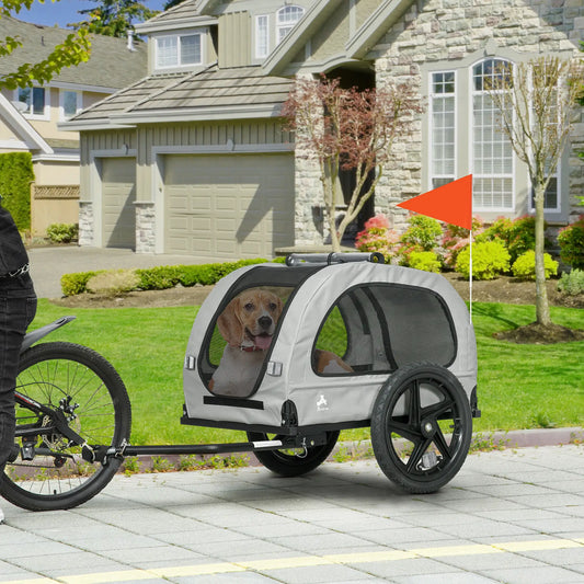 Dog Bike Trailer, Mesh Windows, Safety Leash, Flag, Medium Dogs, Light Grey Dog Bike Trailers & Strollers Grey at Gallery Canada