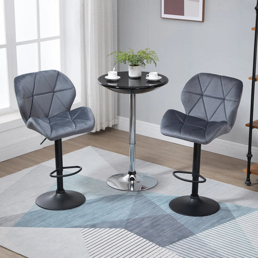 Adjustable Height Fabric Bar Stool Set of 2, Swivel Seat, Grey Bar Stools Grey at Gallery Canada