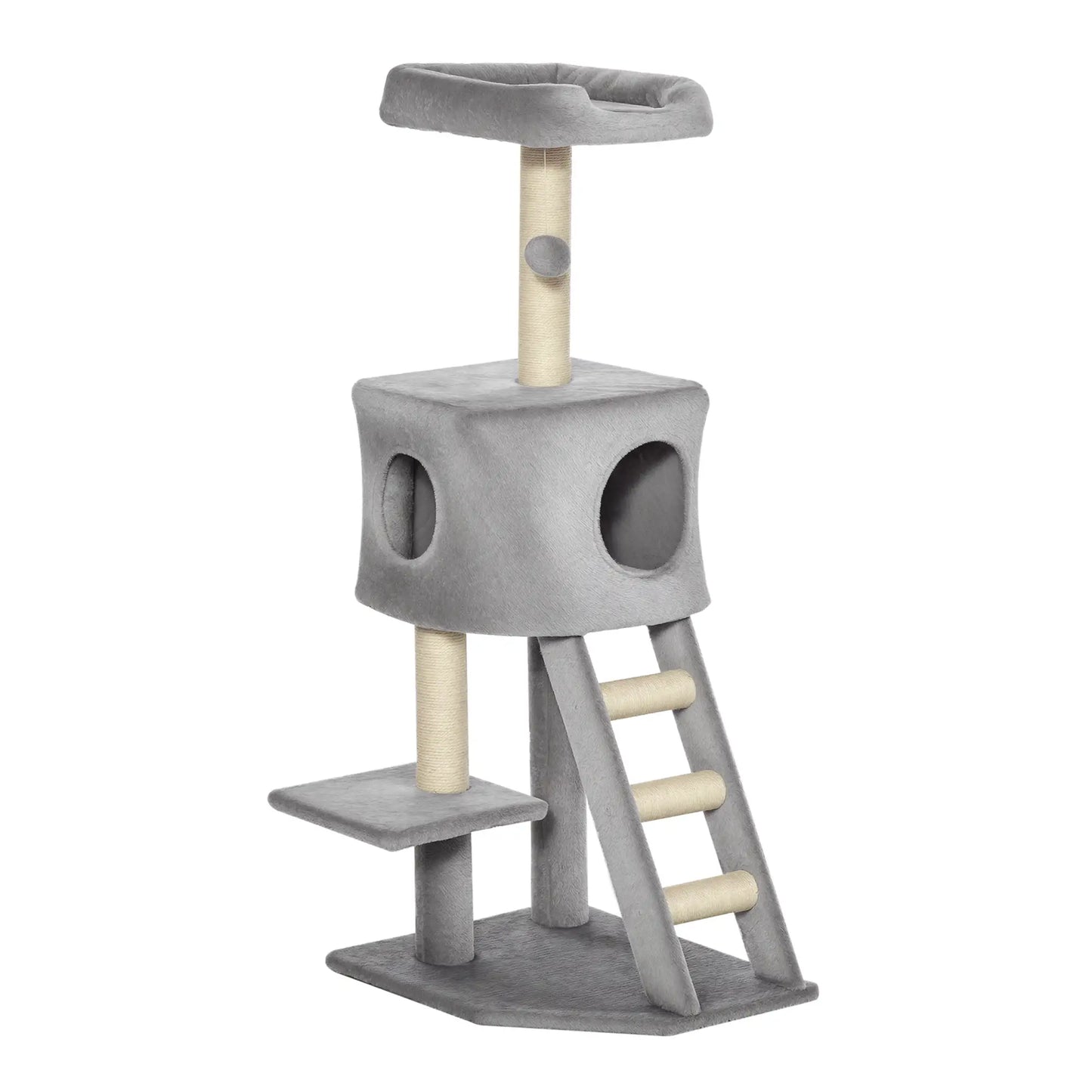 47" Tall Cat Tree Tower with Condo, Ladder, Scratching Posts, Light Grey Cat Towers at Gallery Canada