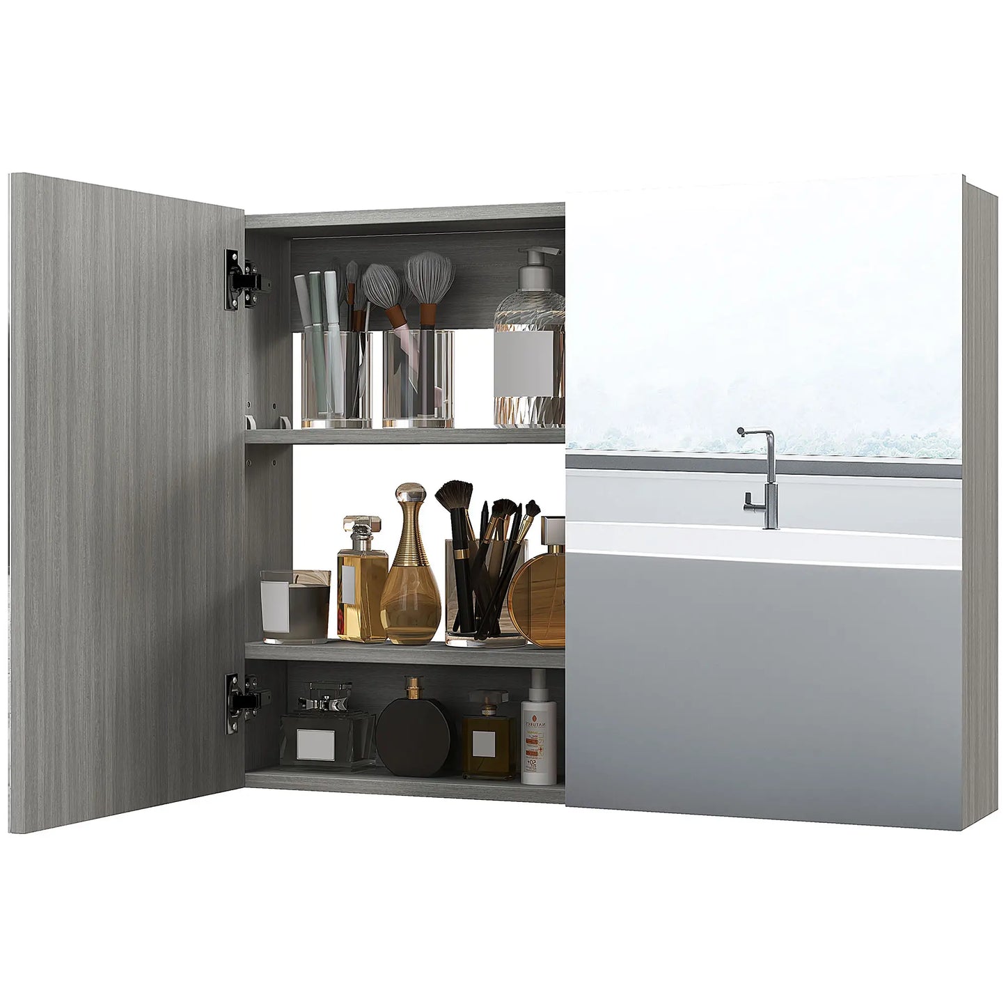 Wall-Mounted Bathroom Mirror Cabinet, Double Doors, Adjustable Shelf, Grey Mirror Medicine Cabinets at Gallery Canada