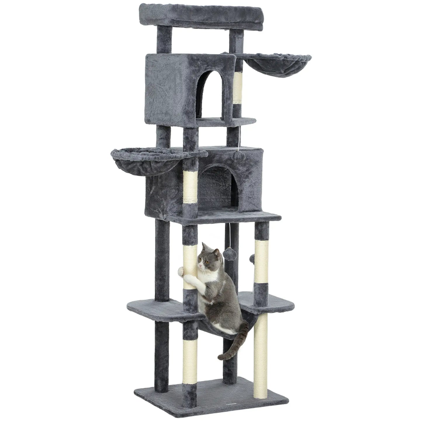 69 Inch Cat Tree, Multi-Level Tower, 2 Condos, Plush Perch, Sisal Posts, Dark Grey Cat Towers at Gallery Canada