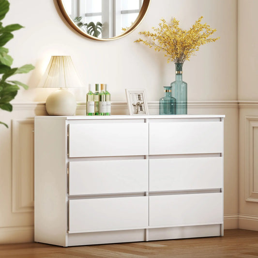 Wide 6 Drawer Dresser, Modern Clothes Storage Organizer, White Storage Cabinets White at Gallery Canada