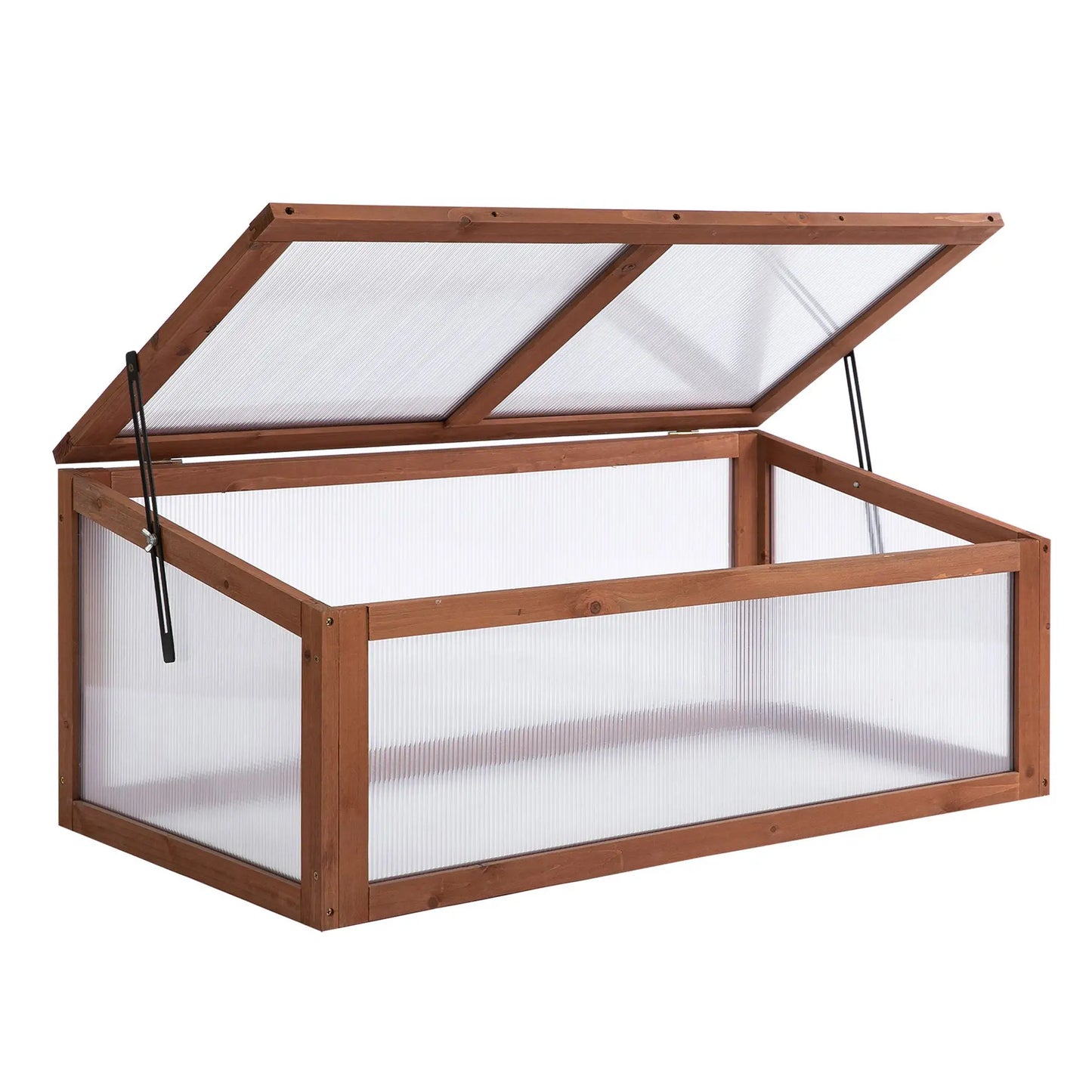 39" x 26" x 16" Wooden Cold Frame, Tilted Top Cover, Polycarbonate Planter Box, Brown