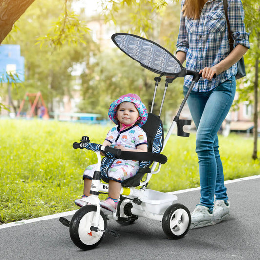 6 in 1 Kids Tricycle, Removable Handlebar, Canopy, Blue Tricycles for Kids Blue at Gallery Canada