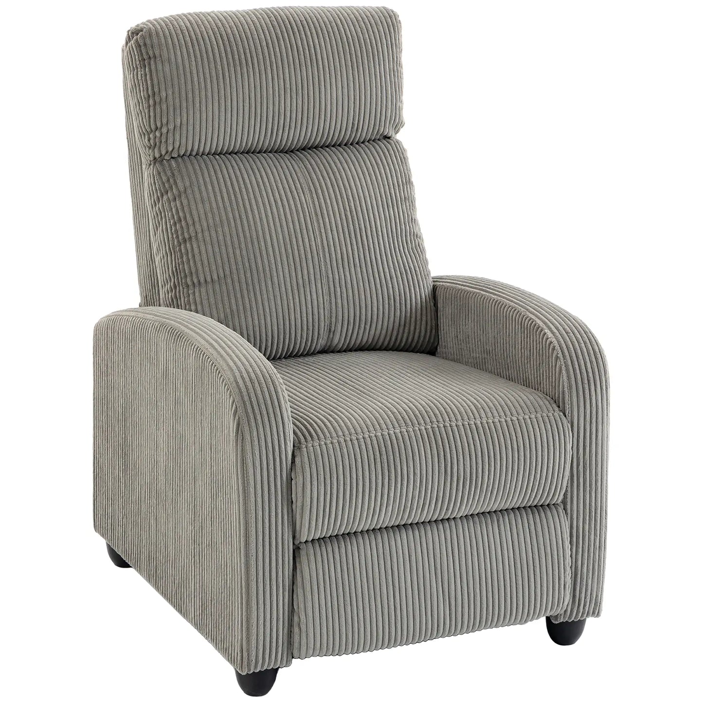 Corduroy Push Back Recliner Chair with Padded Seat, Grey