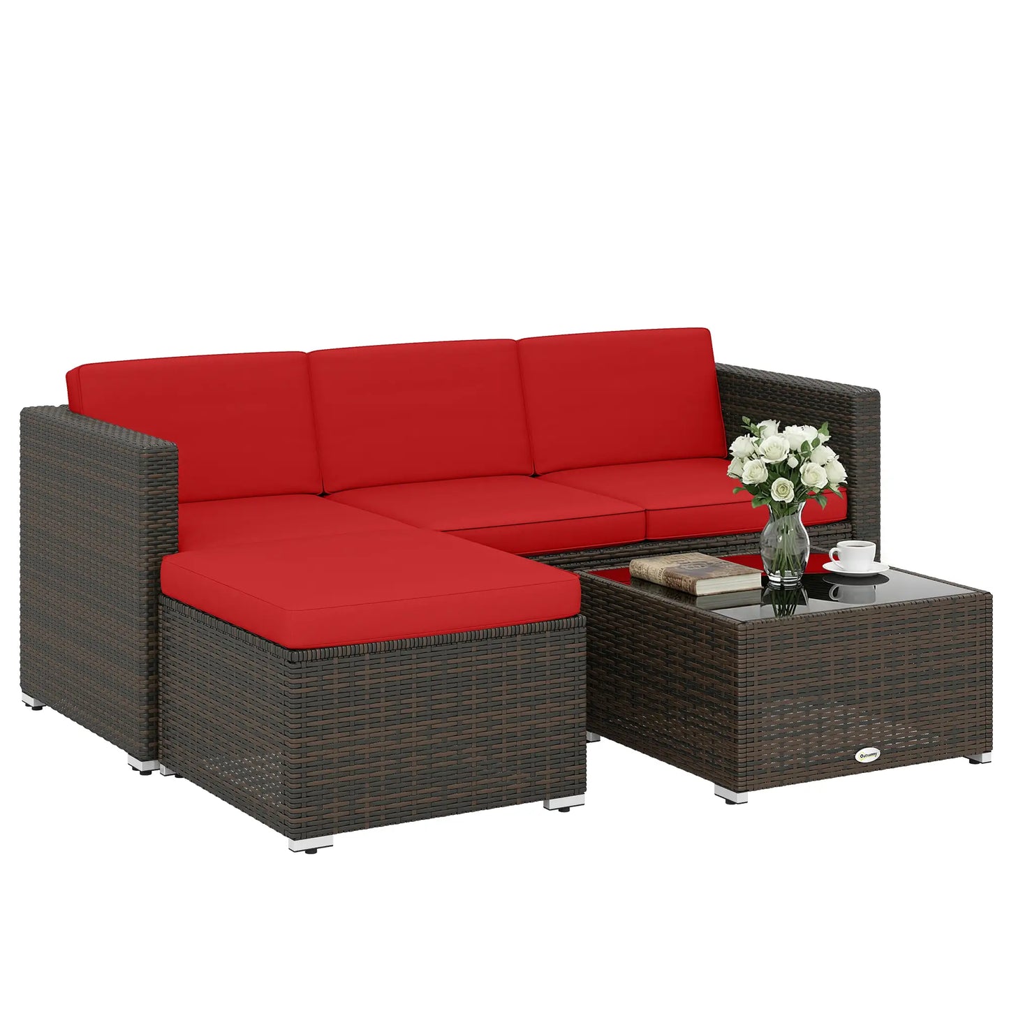 3-Piece Patio Furniture Set, Outdoor PE Rattan Wicker Sofa, Glass Top Table Patio Furniture Sets at Gallery Canada