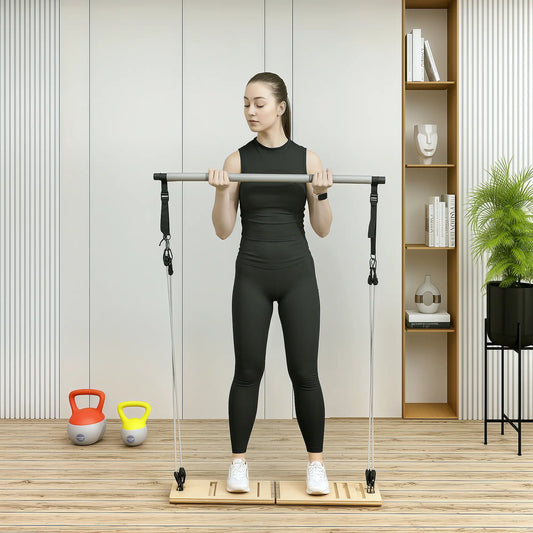 Pilates Bar Kit, Resistance Bands, Foldable Calf Stretch Board, Grey More-Strength Training Equipment Grey at Gallery Canada