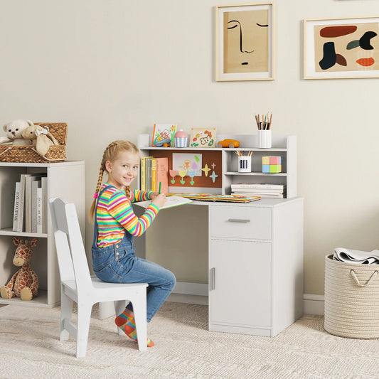 Kids Desk and Chair Set with Storage Hutch, Drawer, Cabinet Kids Desk Sets White at Gallery Canada