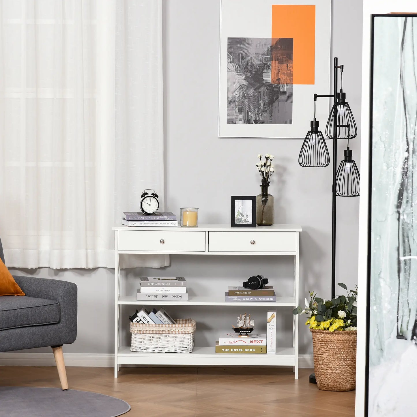 39" Console Table, Narrow Entryway with Storage Shelves, Drawers, White Console Tables at Gallery Canada