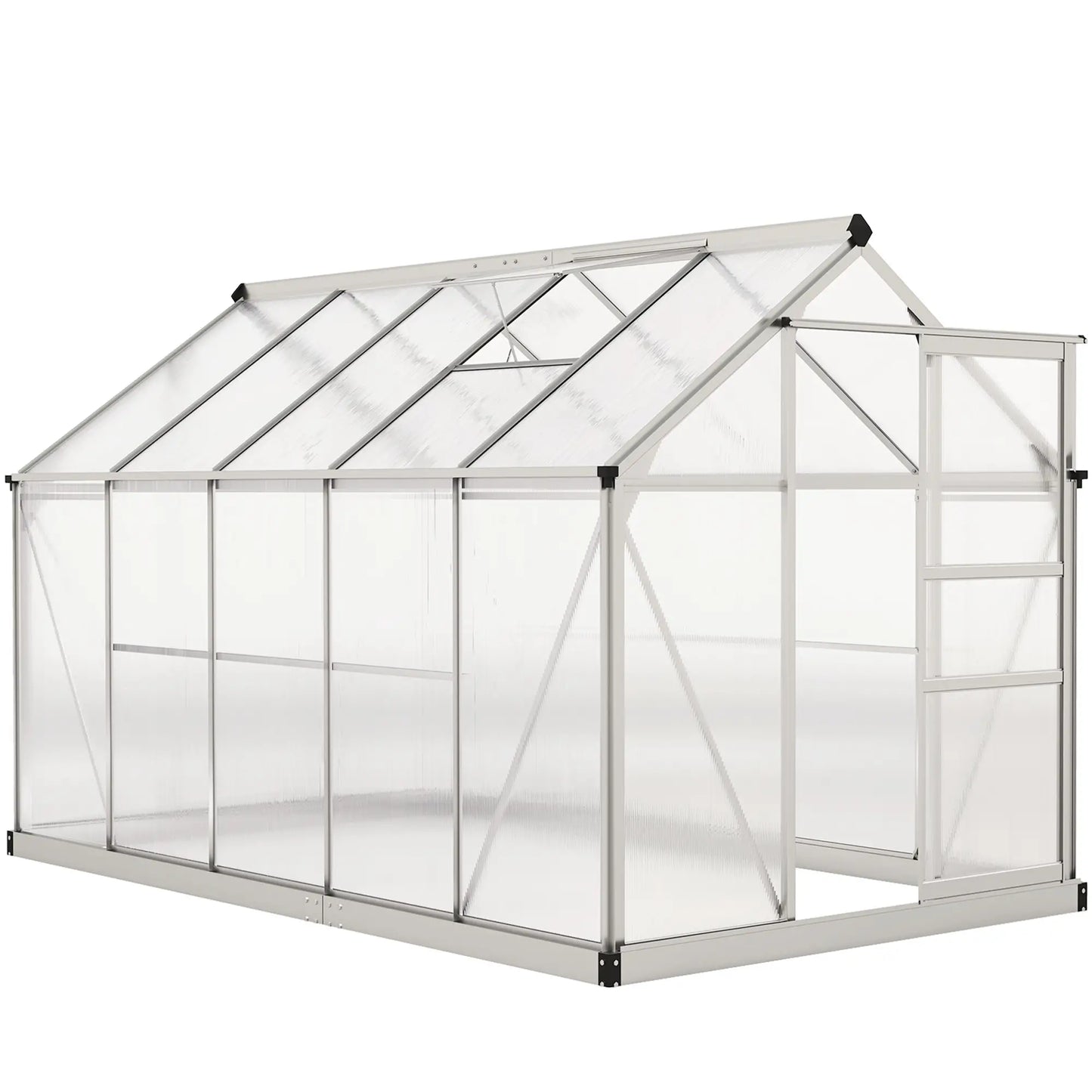 6' x 10' x 6.6' Serre en polycarbonate, Kit de jardin accessible, Cadre galvanisé, Argenté