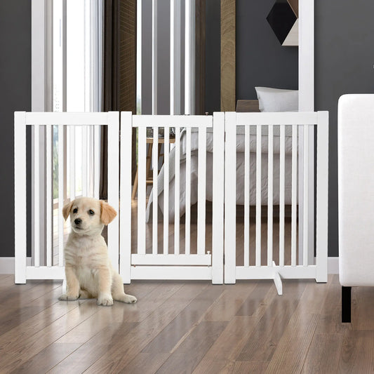 Wood Pet Gate, 3 Panel Folding, Indoor Dog Barrier, Z Shape Doorway Houses, Kennels & Pens White at Gallery Canada