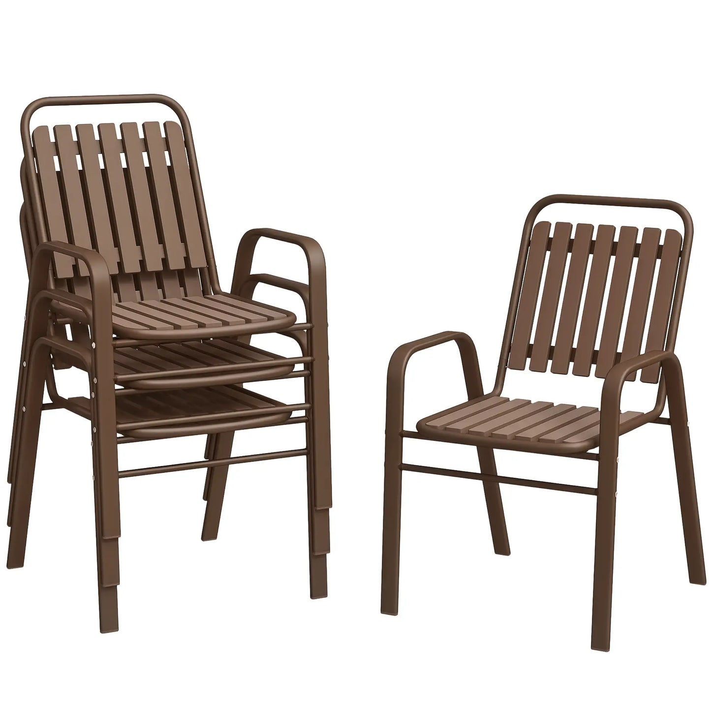 Stackable Outdoor Dining Chairs, Set of 4, Dark Brown