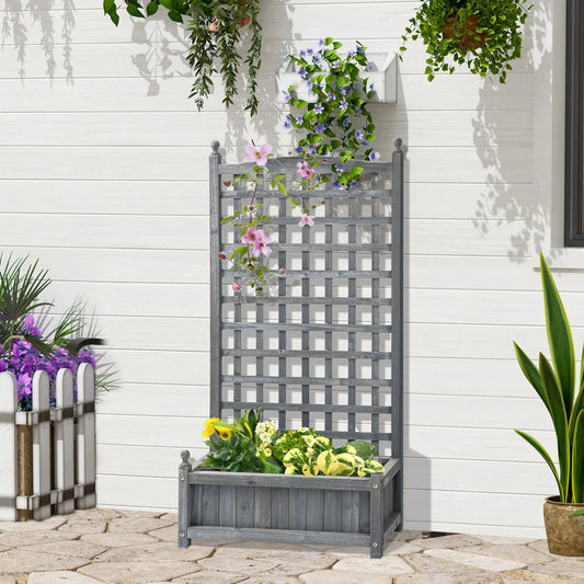Raised Garden Bed with Trellis, Wood Planter Box, 25.2" x 11" x 47.2", Grey Wooden Planter Boxes Grey at Gallery Canada
