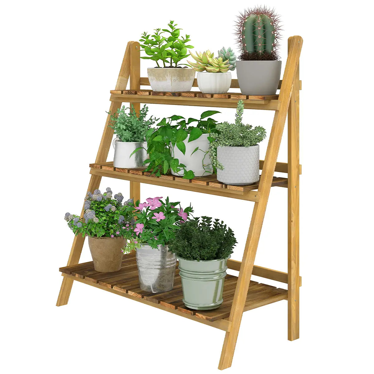 Foldable 3-Tier Wooden Plant Shelf, Outdoor Plant Stands at Gallery Canada